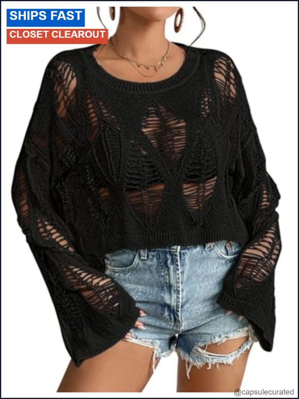 Gothic Long Bell Sleeve Knit Crop Sweater Pullover